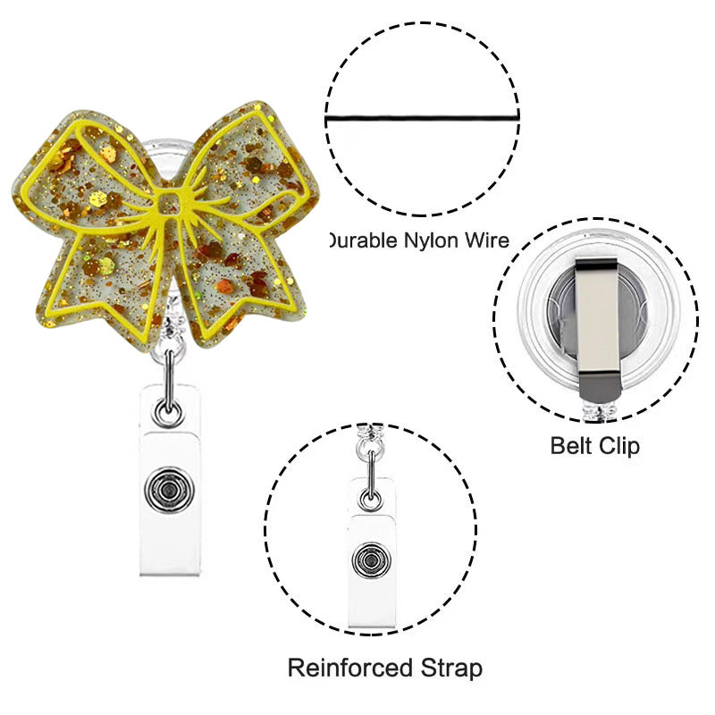 Wholesale acrylic pink bow retractable name tag clip  Badge Reels