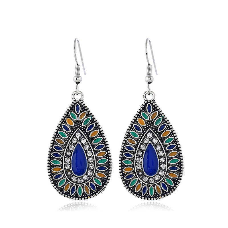 Wholesale Retro Ethnic Tassel Earrings Alloy Oil Drop Jewelry Accessory