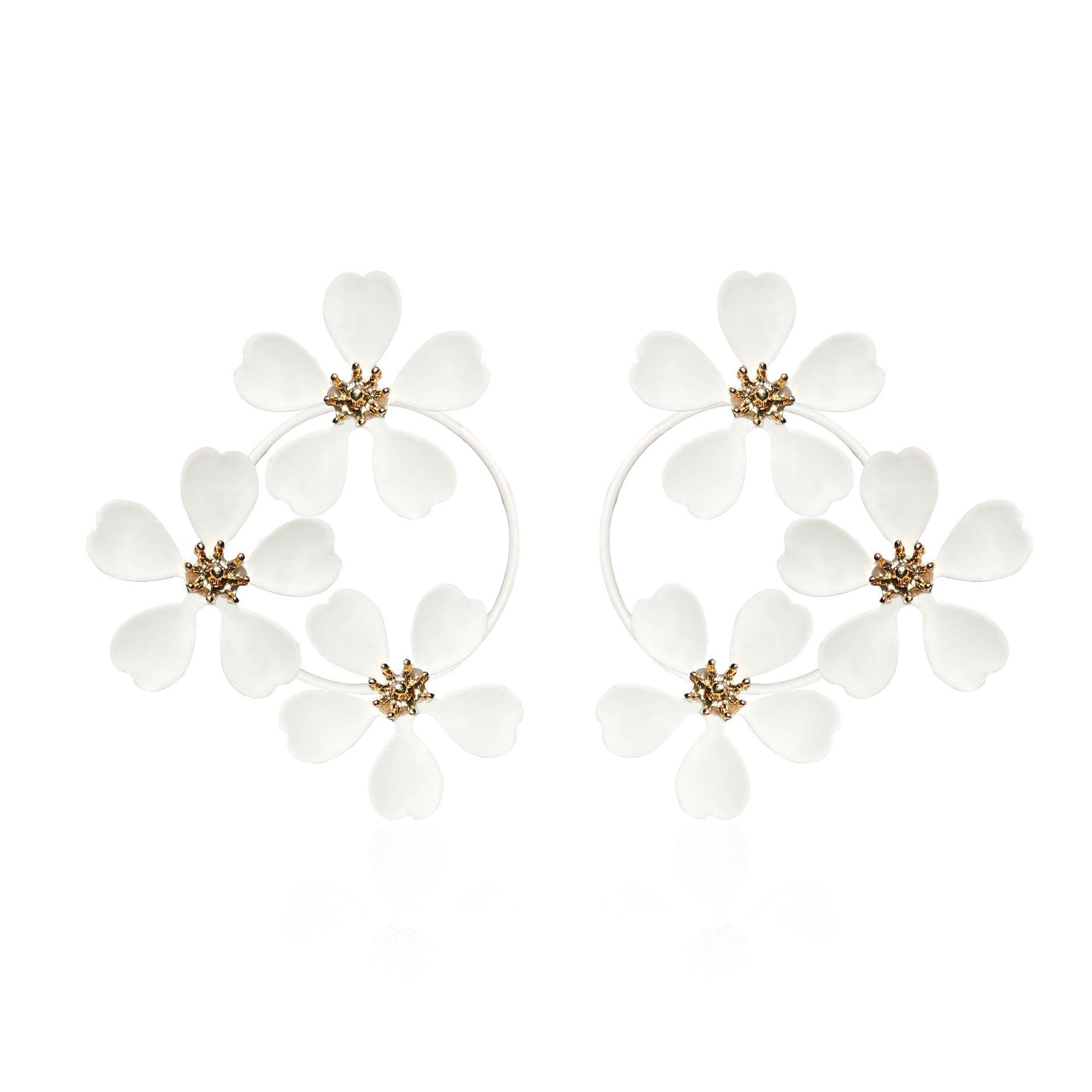 Wholesale Fashion Exaggerated Retro Flower Earrings Women' s Street Photoshoot Niche High-end Camellia Ring-ring Spray Paint Earrings