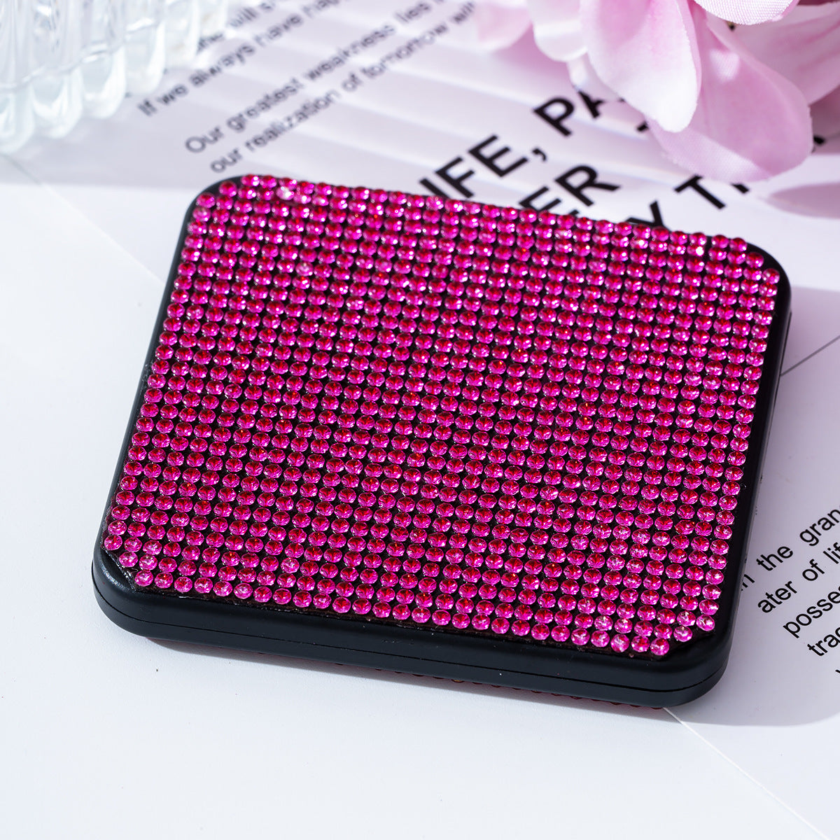 Wholesale Rhinestone portable small mirror mini portable double-sided folding square makeup mirror
