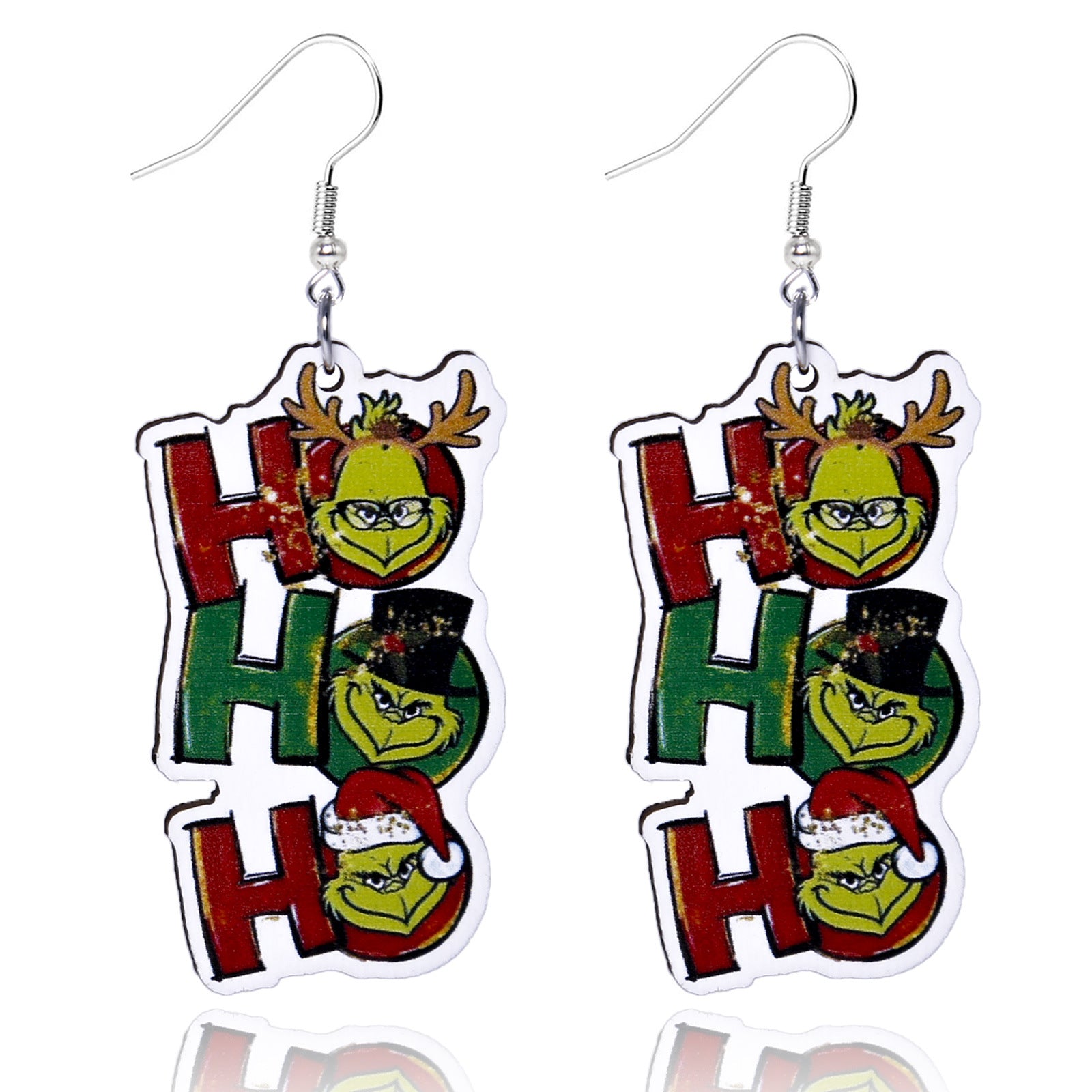 Wholesale Christmas Wooden Earrings Christmas Tree Santa Claus Green-Haired Monster Earrings