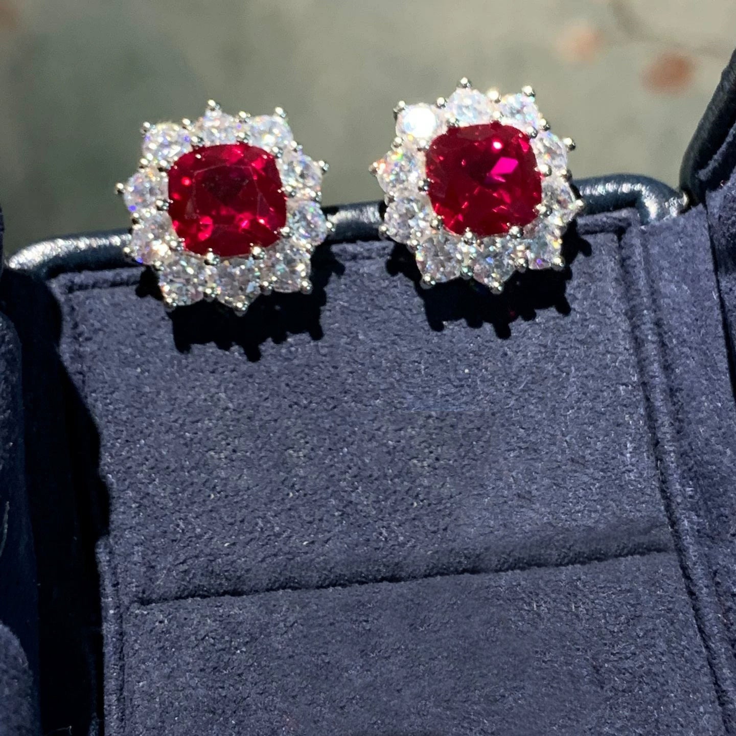 Wholesale Simulated Red Tourmaline Open Ring for Women,  Main Square Fashion Stud Earrings Jewelry Set