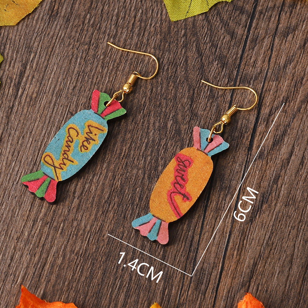 Wholesale Valentine's Day Candy Double Sided Wood Earrings ACC-ES-ChuLian048