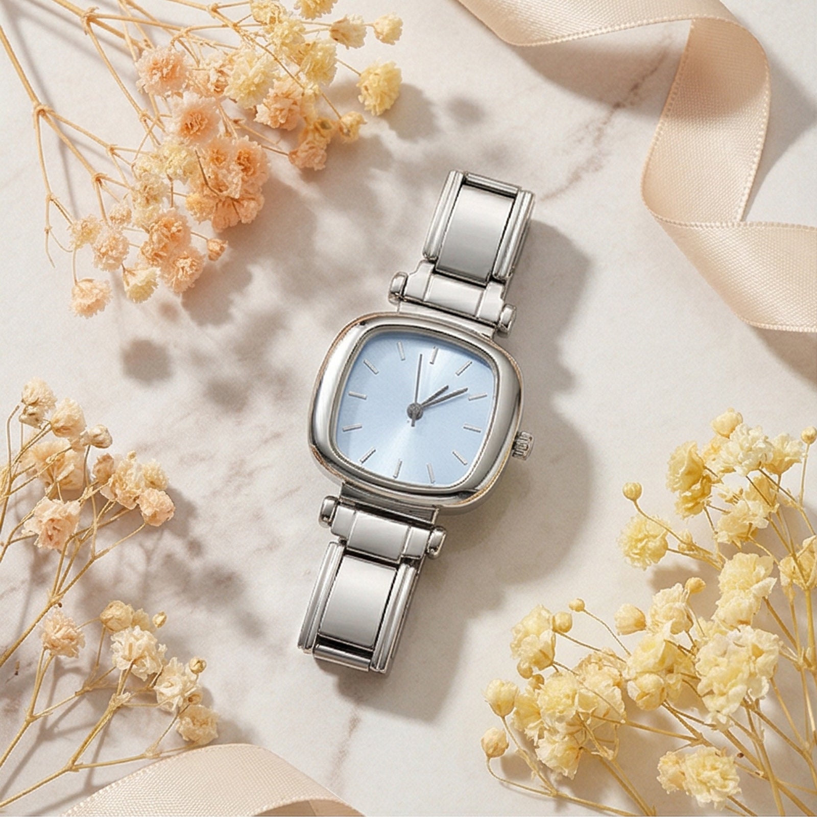 Wholesale Chic Square Stainless Steel Watch Face Connector For DIY Detachable Elastic Bracelet Making Jewelry Accessory