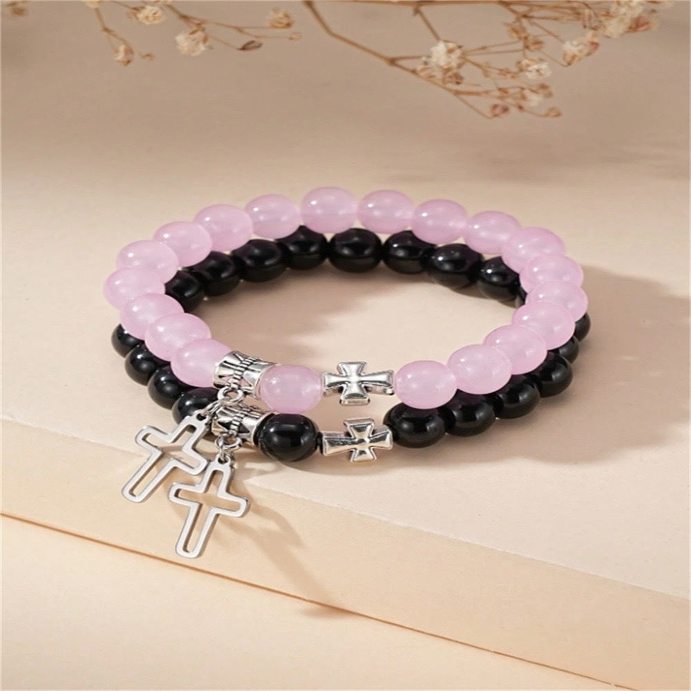Wholesale Hollow Cross Stainless Steel Beaded Bracelet Couple Friendship Gift Boutique Jewelry Accessory