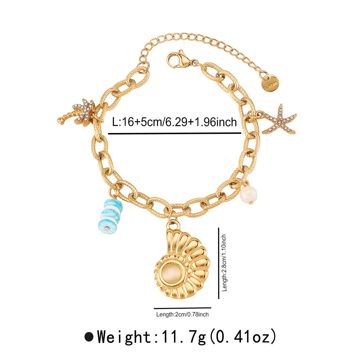 Wholesale Ocean Series Summer Vacation Style Seaside Beach Seahorse Conch Shell Pendant Stainless Steel Bracelet for Women