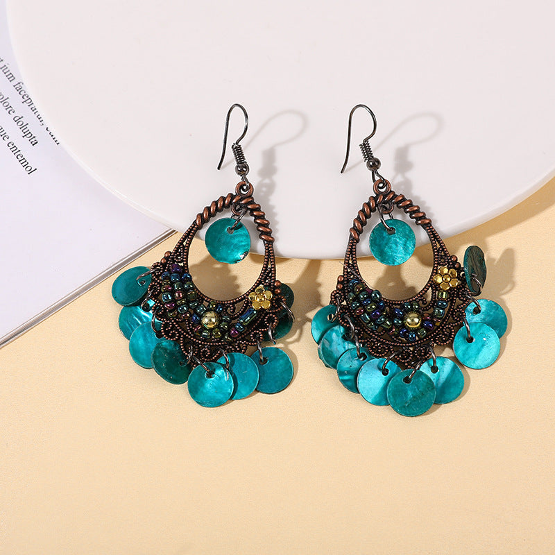 Wholesale Bohemian Ethnic Shell Drop Earrings,  Metal Fashion Accessory for Women