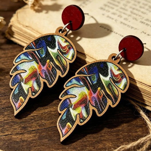 Wholesale Stylish French Vintage Wooden Printed Earrings For Women Fashion Jewelry Accessory Party Gift
