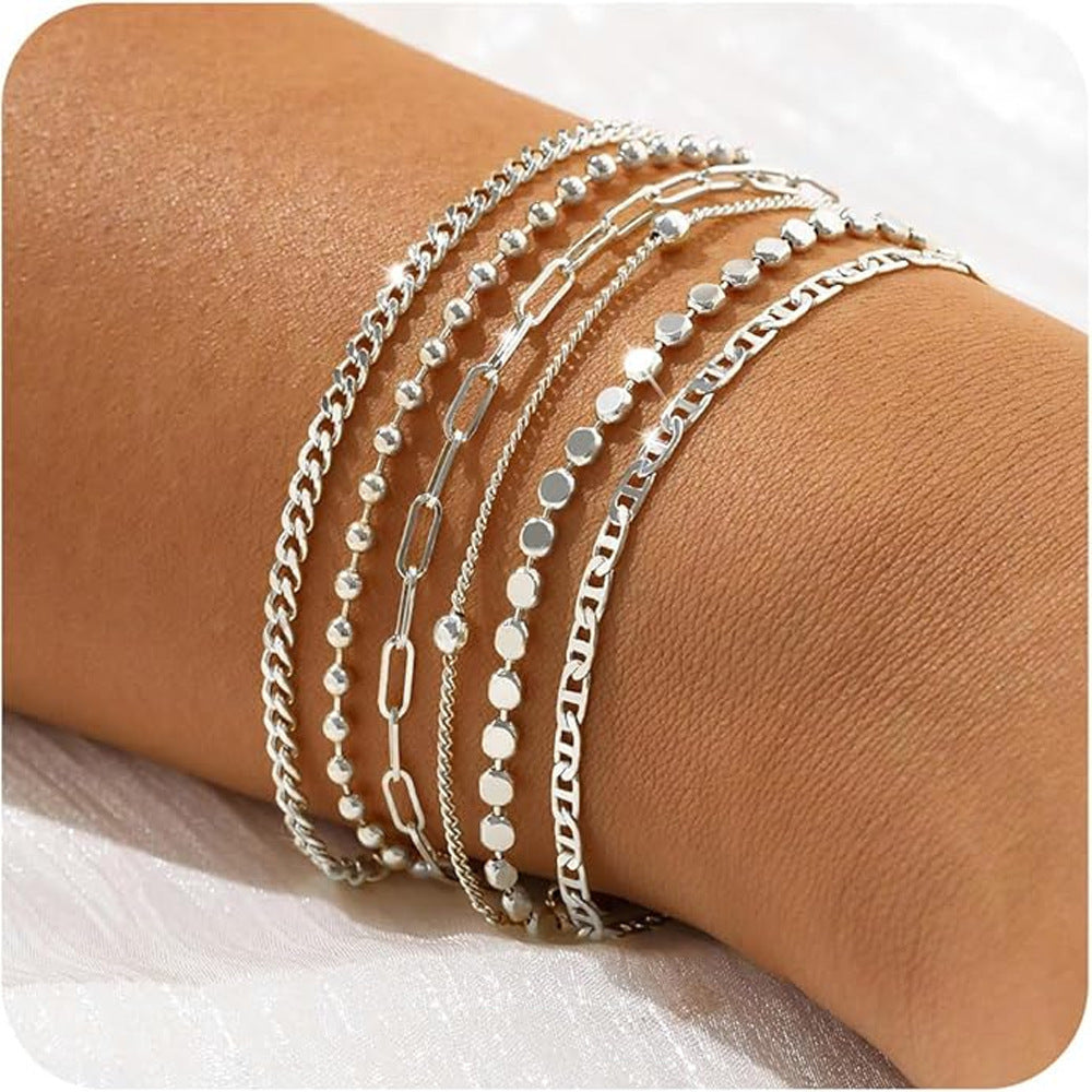 Wholesale Geometric Gold 5-Piece Stackable Bracelet Set – Chic Jewelry Accessory for Women Gift Boutique Resale