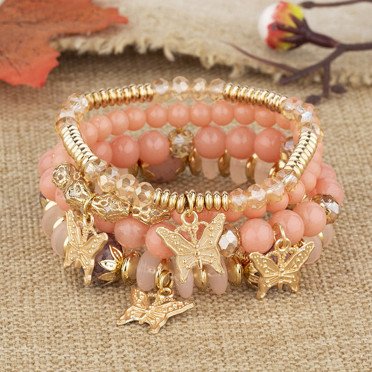 Wholesale Bohemian Multi-layer Crystal Beads Butterfly Pendant Colorful Bracelet ACC-BT-Lijie009