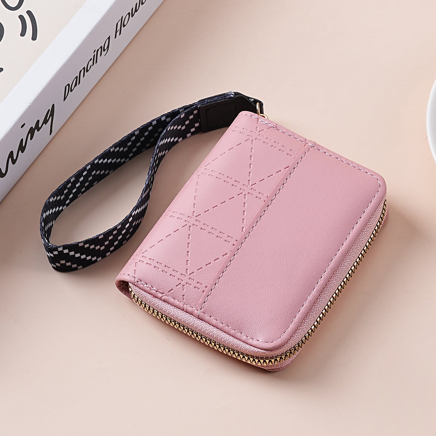 Wholesale Color Blocking PU Zip Wallet Stylish Card Case Coin Purse Unisex Gift Boutique Resale