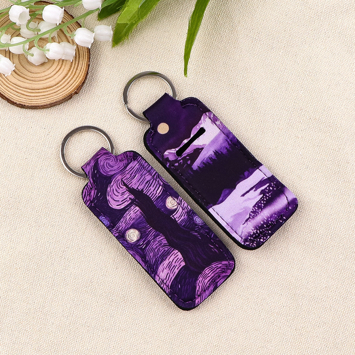 Wholesale 6pcs Purple Star Moon Mountain Lavender Lipstick Set Keychain