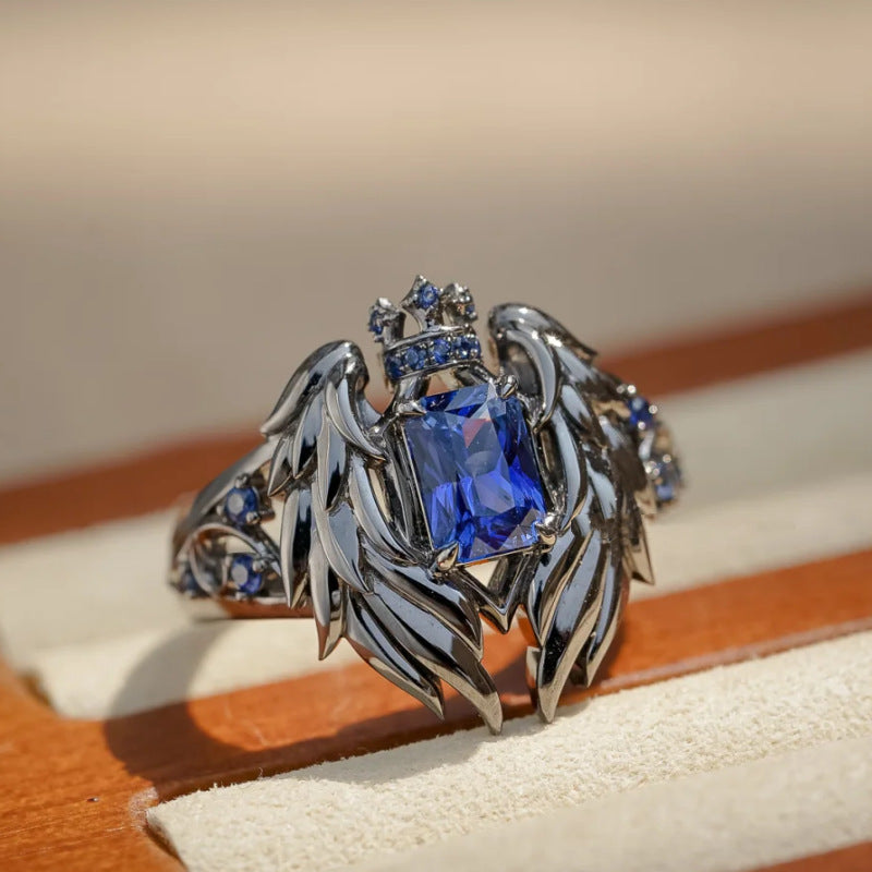 Wholesale Angel and Devil Adjustable Ring with Red and Blue Glass Stones,  Trendy Jewelry Accessory
