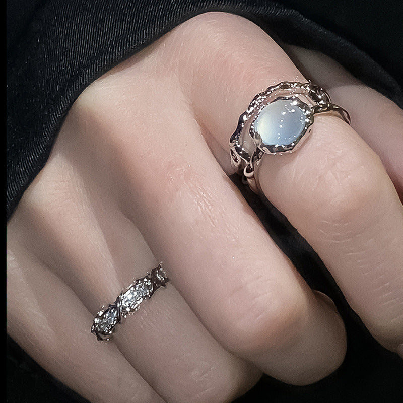Wholesale  Moonstone Opening Ring Diamond Light Luxury  Ring