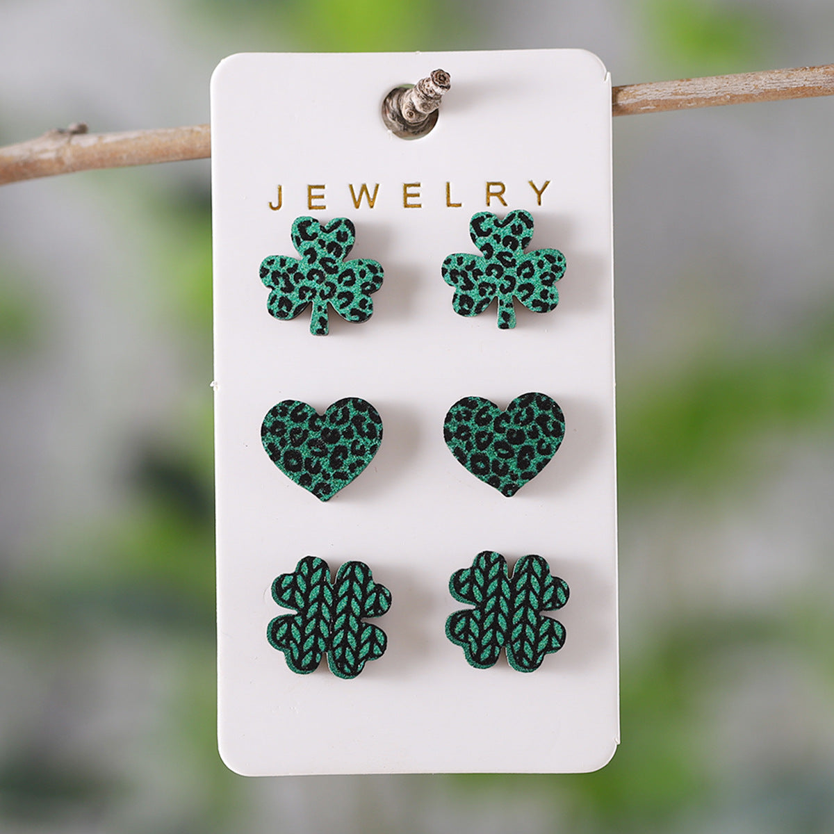 Wholesale St. Patrick's Day green clover horseshoe rainbow hat earrings set