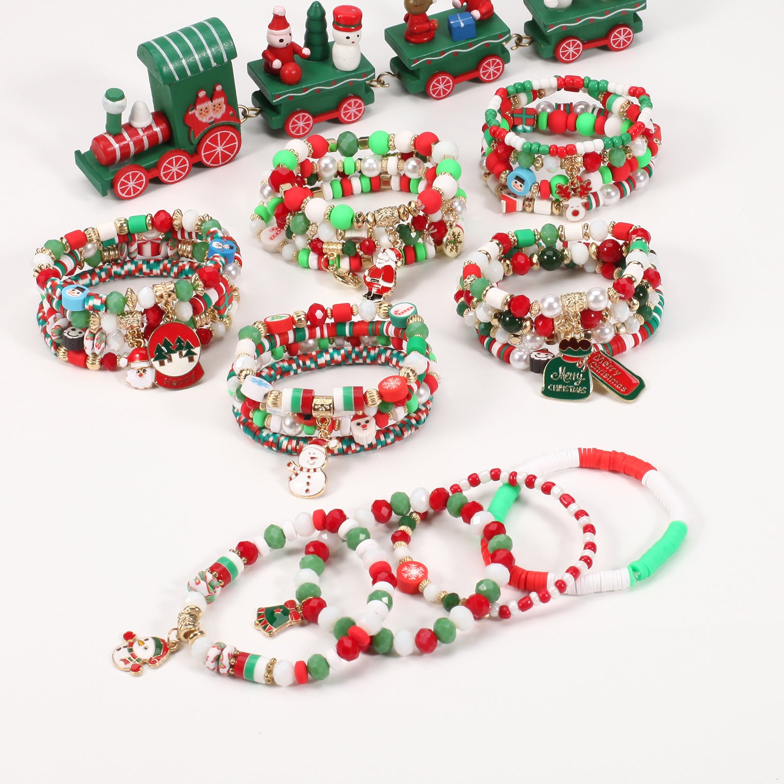 Wholesale Christmas Beaded Bracelet Snowman Christmas Tree Deer Antler Gift Bracelet Layered Bracelet Set ACC-BT-XinY016