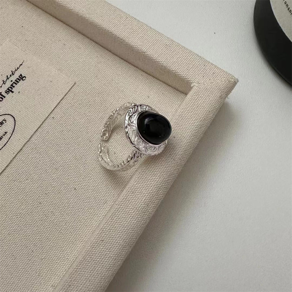 Wholesale Vintage Plain Black Agate Ring Open Adjustable Ring ACC-RS-Yues005