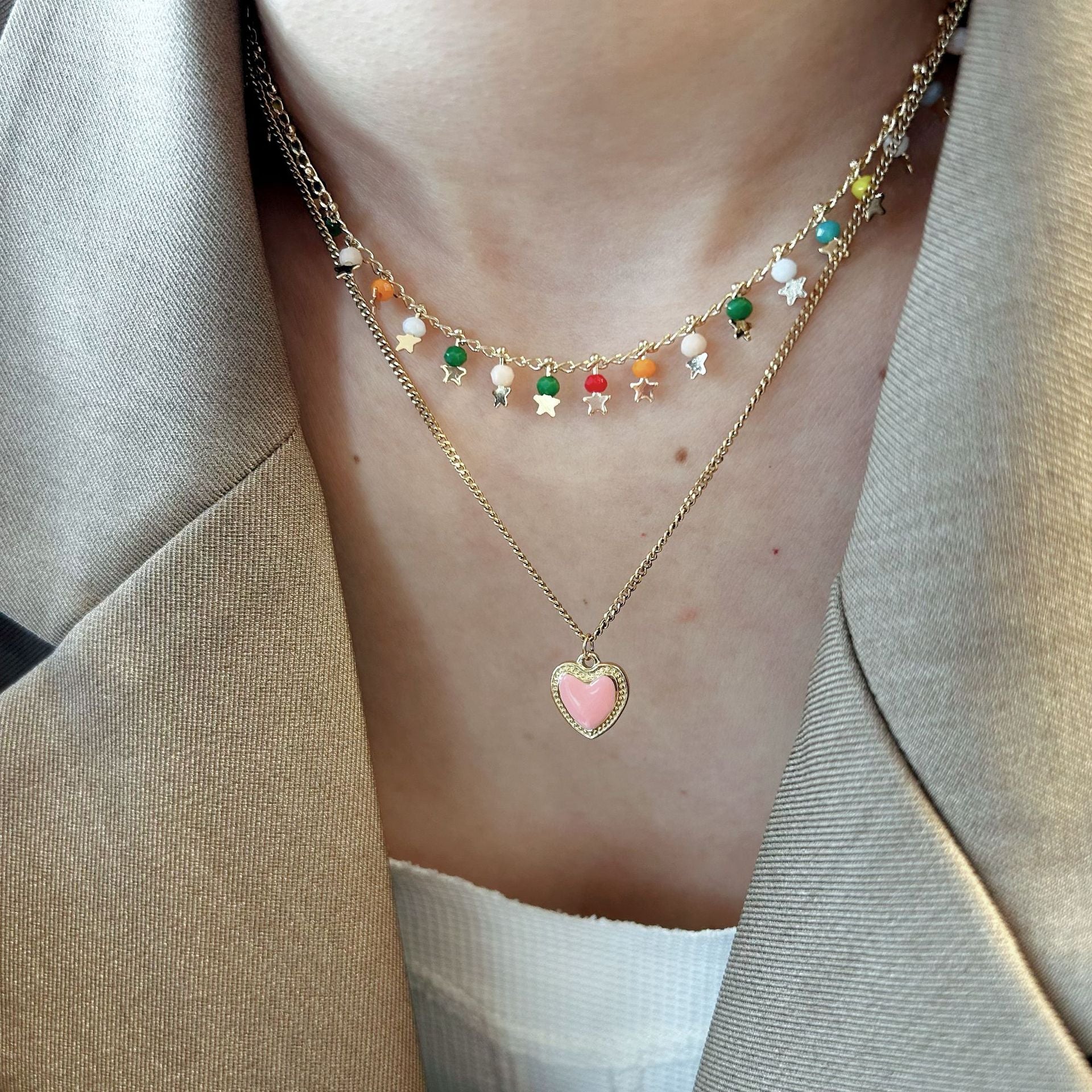 Wholesale Stainless Steel Colorful Natural Stone Pearl Beaded Necklace