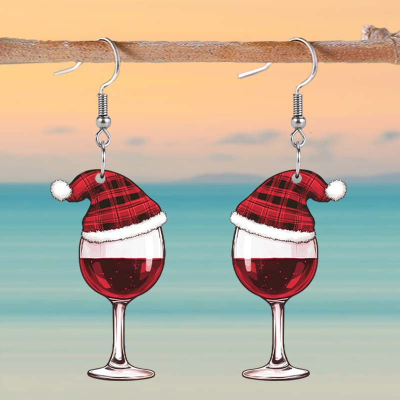 Wholesale Santa Claus hat with wine glass acrylic flat earrings