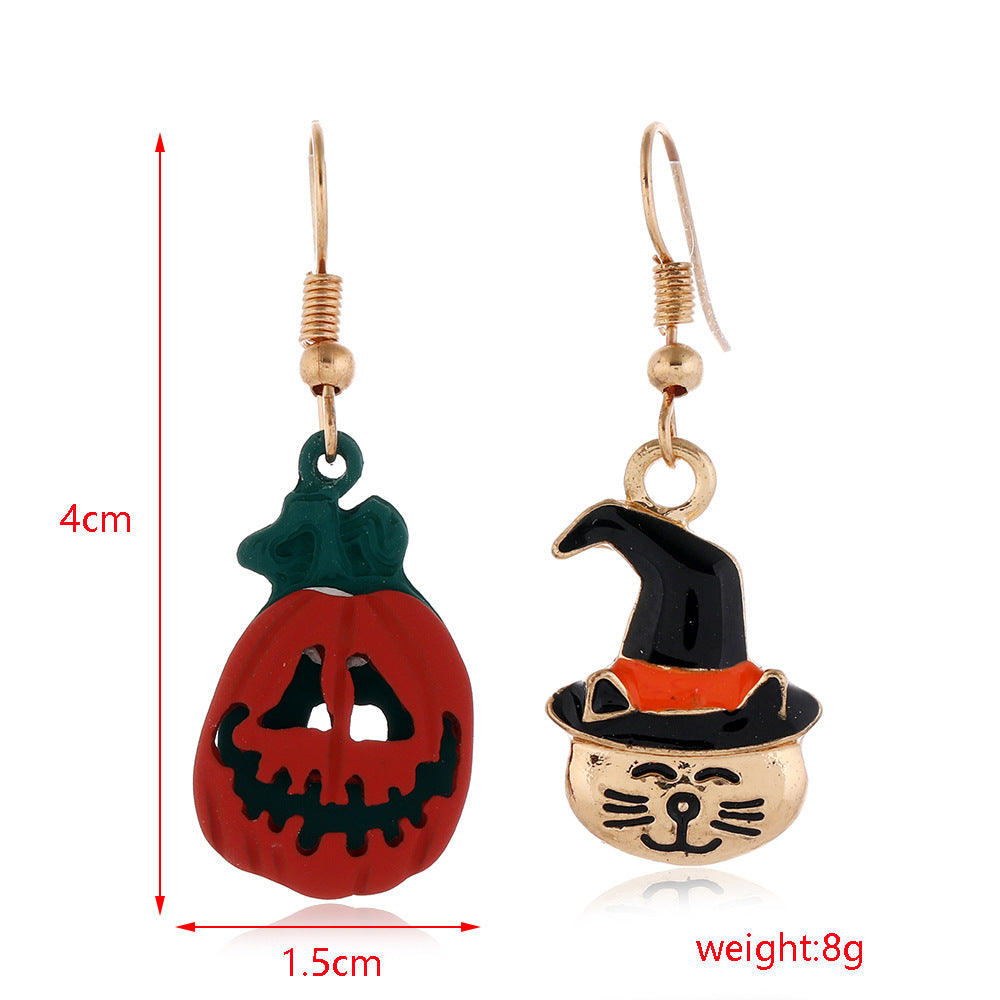 Wholesale Halloween Series Earrings Horror Funny Personality Skull Spider Pumpkin Alloy Drop Oil Earrings