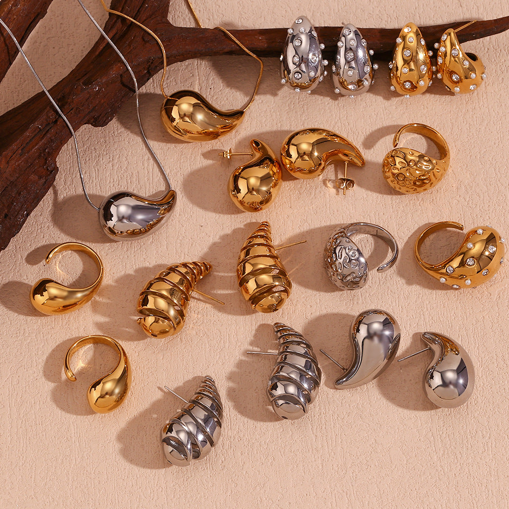 Wholesale Vintage Glossy Water Drop Earrings Stainless Steel 18K Gold Plated ACC-ES-Mengj001