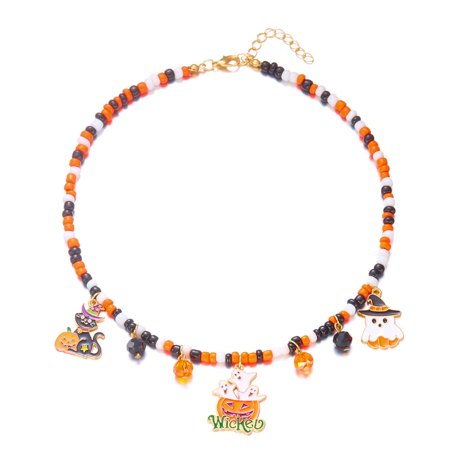 Wholesale Halloween Jewelry Pumpkin  Ghost Spider Pendant Handmade Rice Beads Necklace