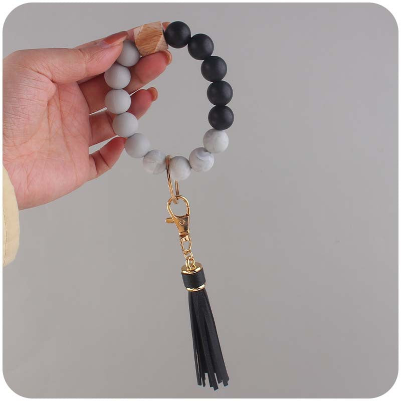 Wholesale  leather PU tassel silicone bracelet wrist keychain