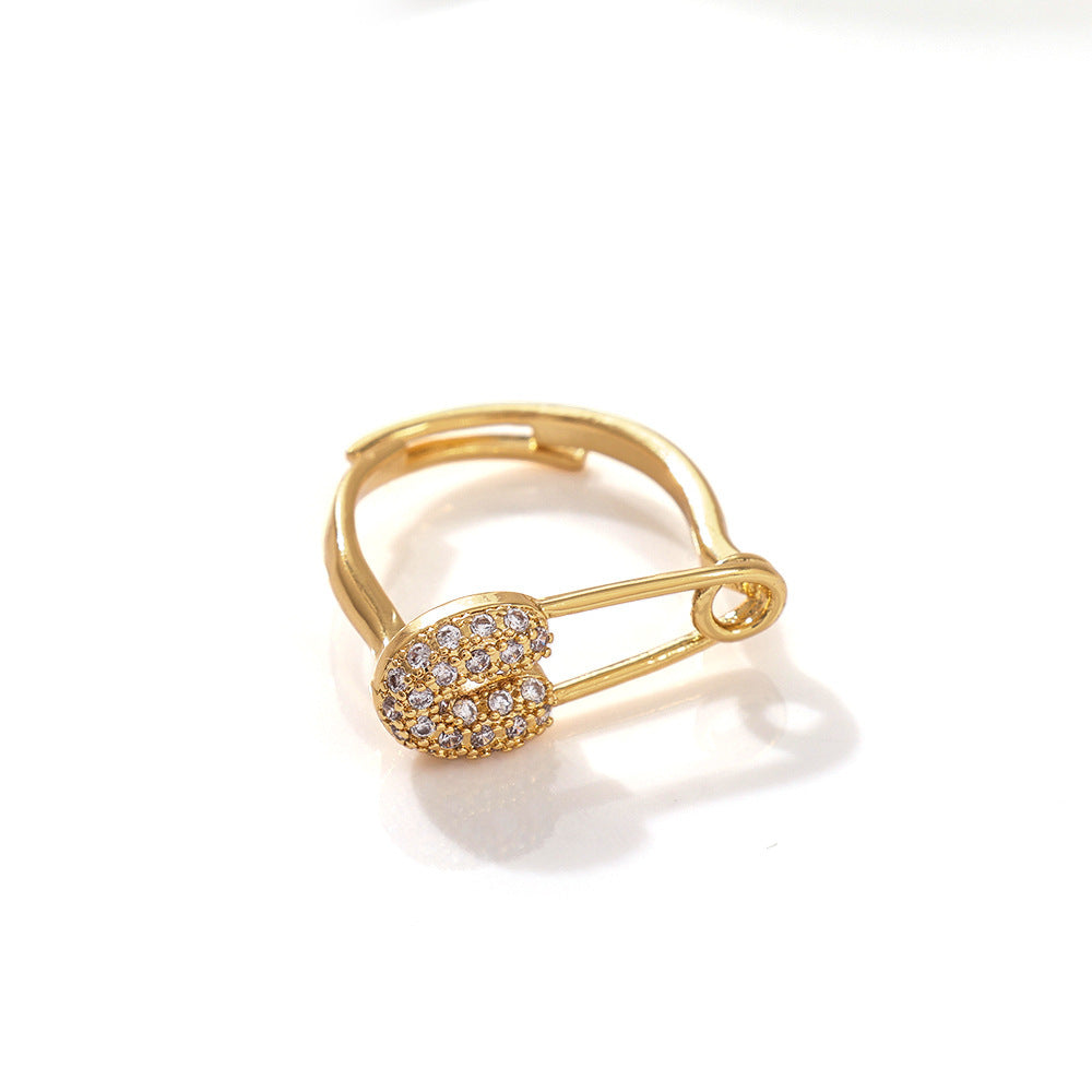 Wholesale Gold Plated Copper Zircon Open Ring with Crown Design Jewelry Accessory Gift