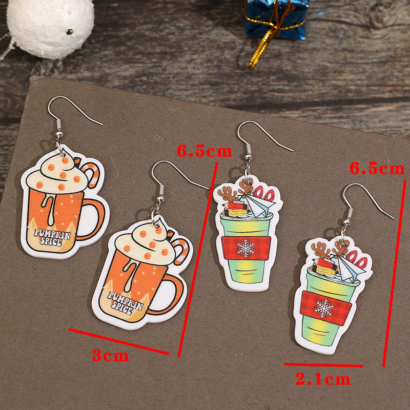 Wholesale retro creative cartoon wine glass acrylic earrings