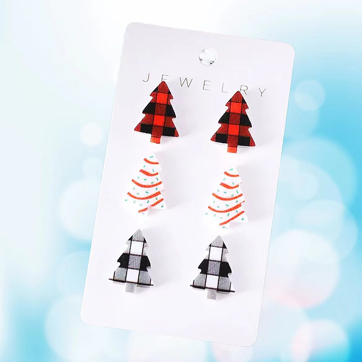 Wholesale Christmas Checkered Leopard Christmas Tree Print Acrylic Earrings Set ACC-ES-AnDao036