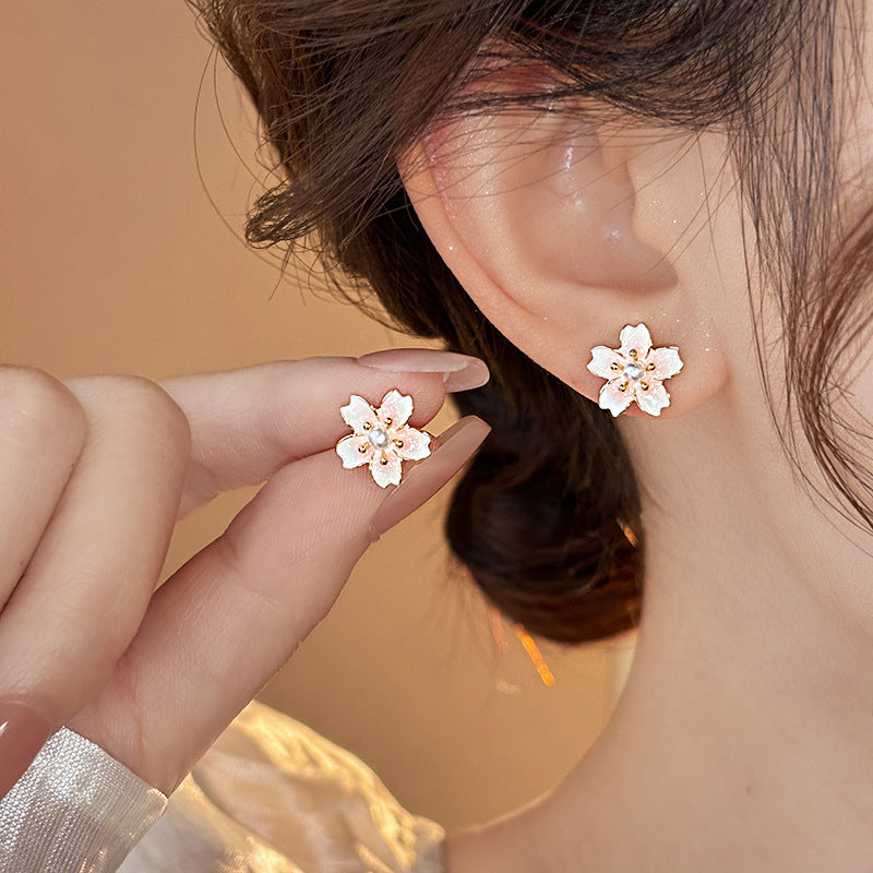 Wholesale Dropping Glaze Sniffy Peach Blossom Pearl Earrings