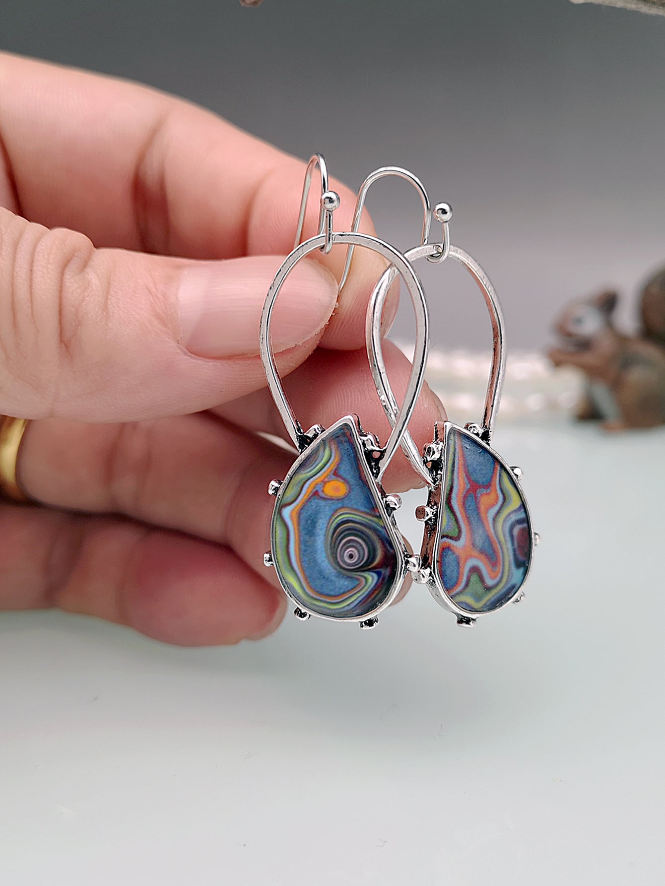 Wholesale Bohemian Style Colorful Agate Glass Earrings
