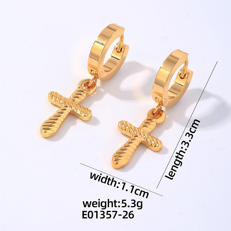 Wholesale Hip Hop Polished Earrings Cross Pendant Hoop Earrings Stainless Steel Earrings ACC-ES-MOXI002