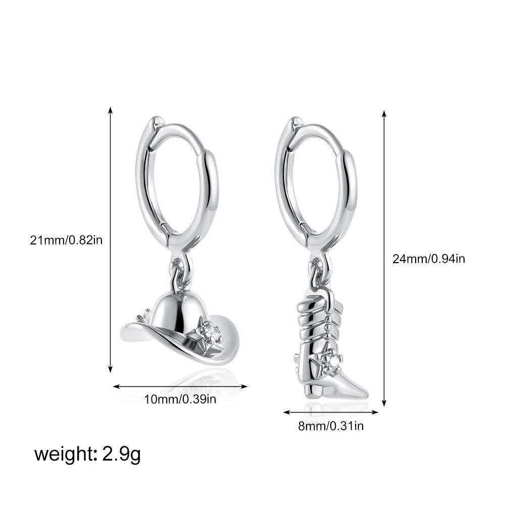 Wholesale  18K Gold Denim Boots Hat Zircon Earrings