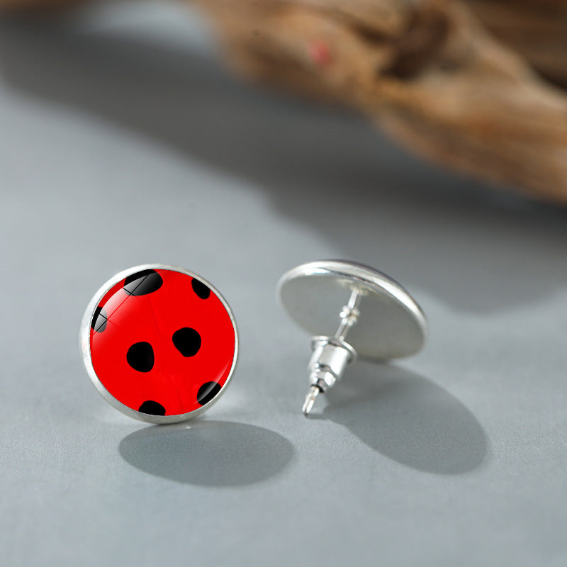 Wholesale Anime cartoon polka dot ladybug alloy earrings