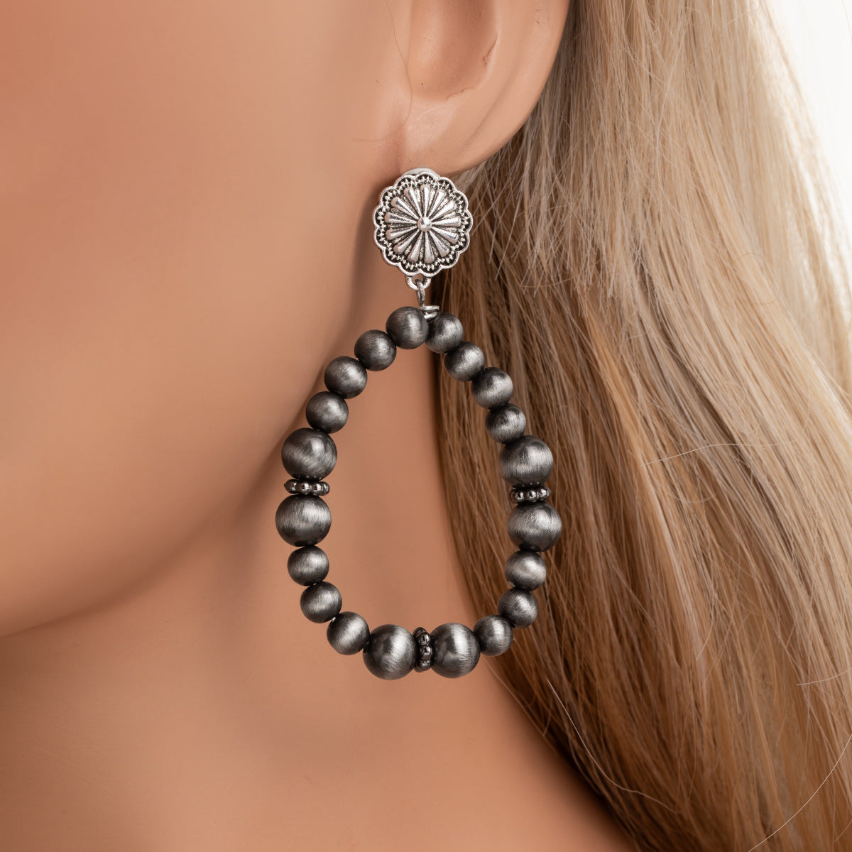 Wholesale Retro Ethnic Style Antique Silver Drop Pendant Earrings