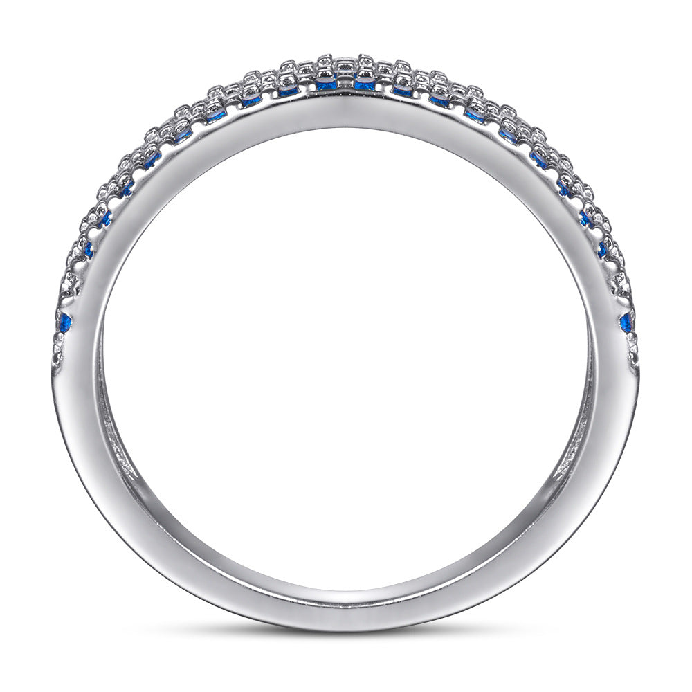 Wholesale  s925 sterling silver ring  blue crystal white zircon Fashion Row Diamond ring