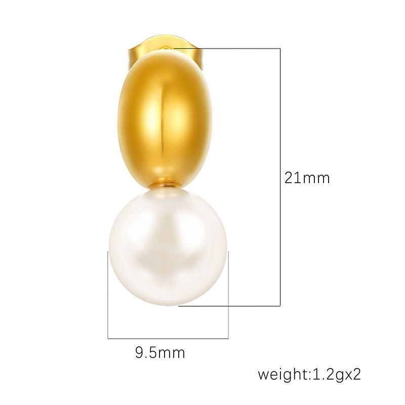 Wholesale Stainless steel earrings with oval pearls