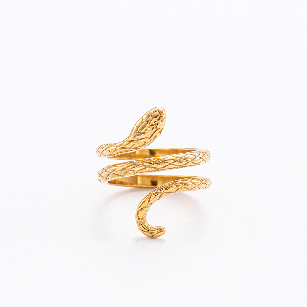 Wholesale Snake-shaped Stainless Steel Electroplated 18K Gold Movable Rings ACC-RS-YuHui004