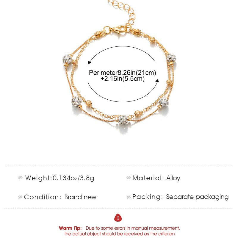 Wholesale Double-layer Shambhala diamond ball crystal anklet