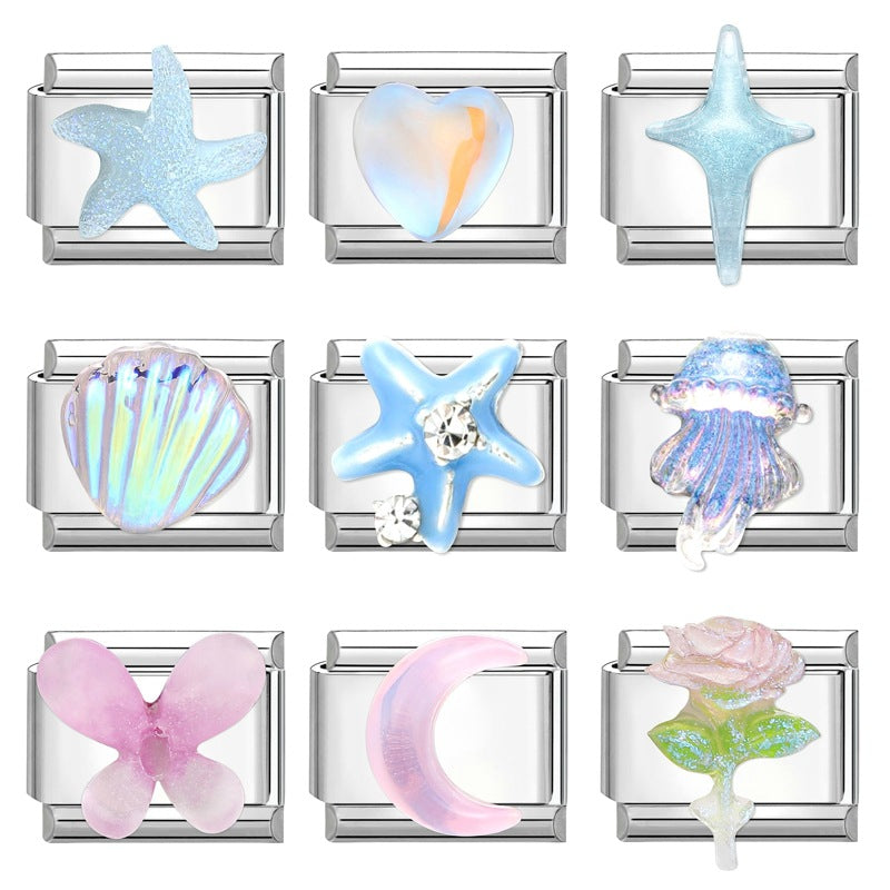 Wholesale Italian Charm Bracelet 9mm DIY Splicing Gradient Butterfly Stainless Steel Composable Bracelet