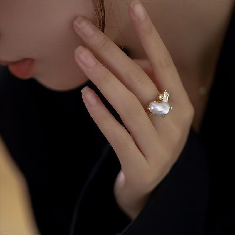 Wholesale Baroque Cross Imitation Pearl Ring Adjustable Handmade Fashion Accessory Gift for Women