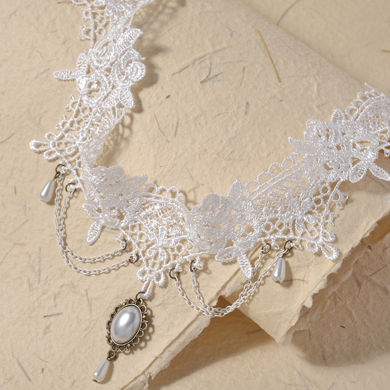 Wholesale Exaggerated Creative Cross White Lace Necklace