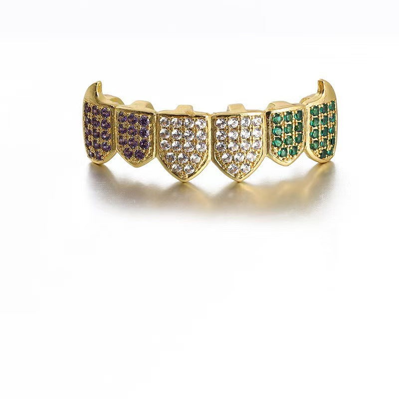 Wholesale Modern Hip-Hop Tooth Grills Gold Plated Alloy Colorful Zirconia Fashion Accessory for Resale