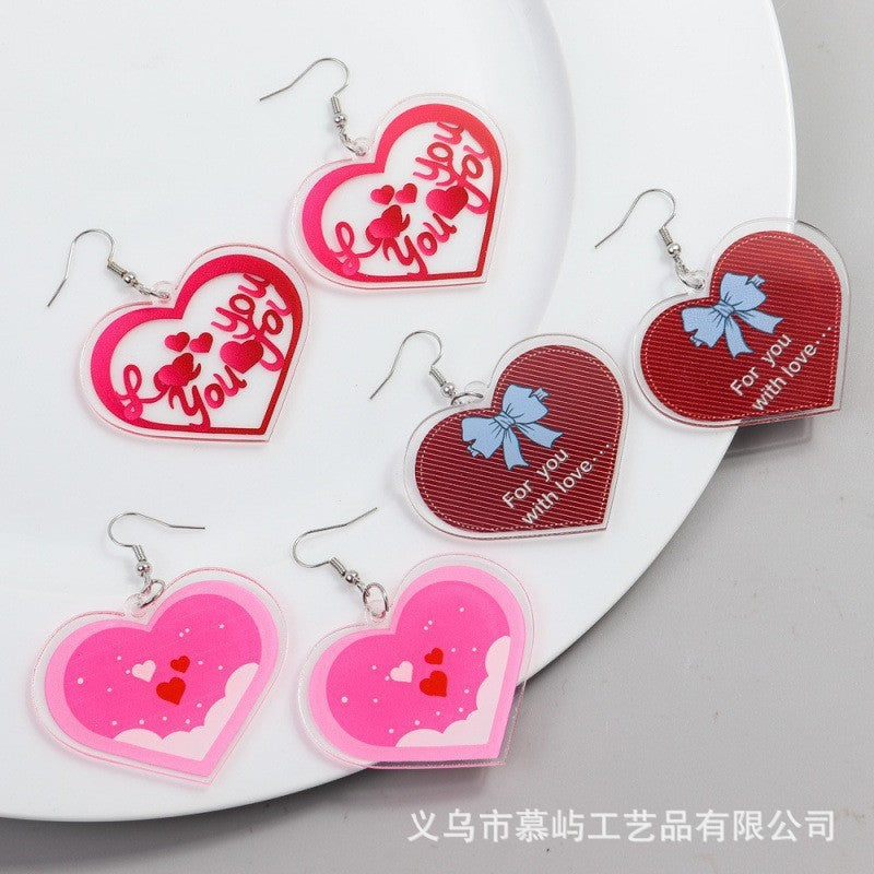 Wholesale Valentine' s Day Acrylic Heart Letter Earrings