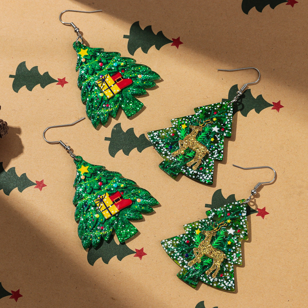 Wholesale Christmas Festival Snowflake Elk Christmas Tree Acrylic Earrings