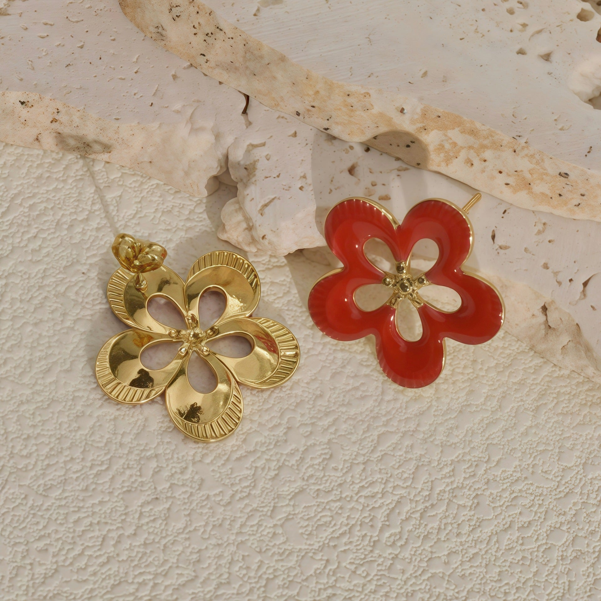 Wholesale Five Petal Openwork Flower Colorful Enamel Stud Earrings