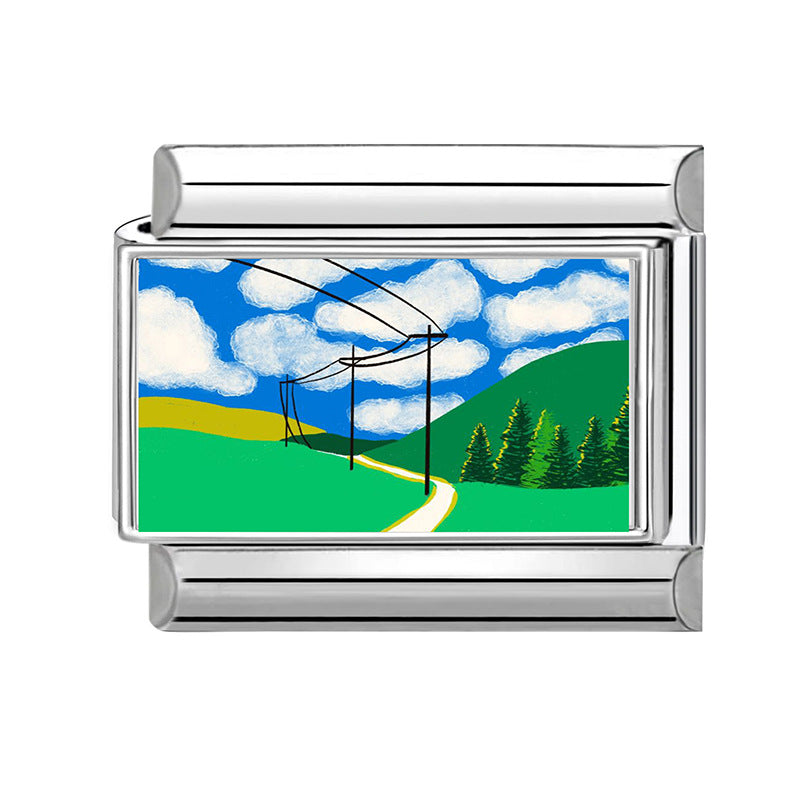 Wholesale Stainless Steel Electroplated DIY Modular Bracelet Blue-Green Landscape Fashion Accessory