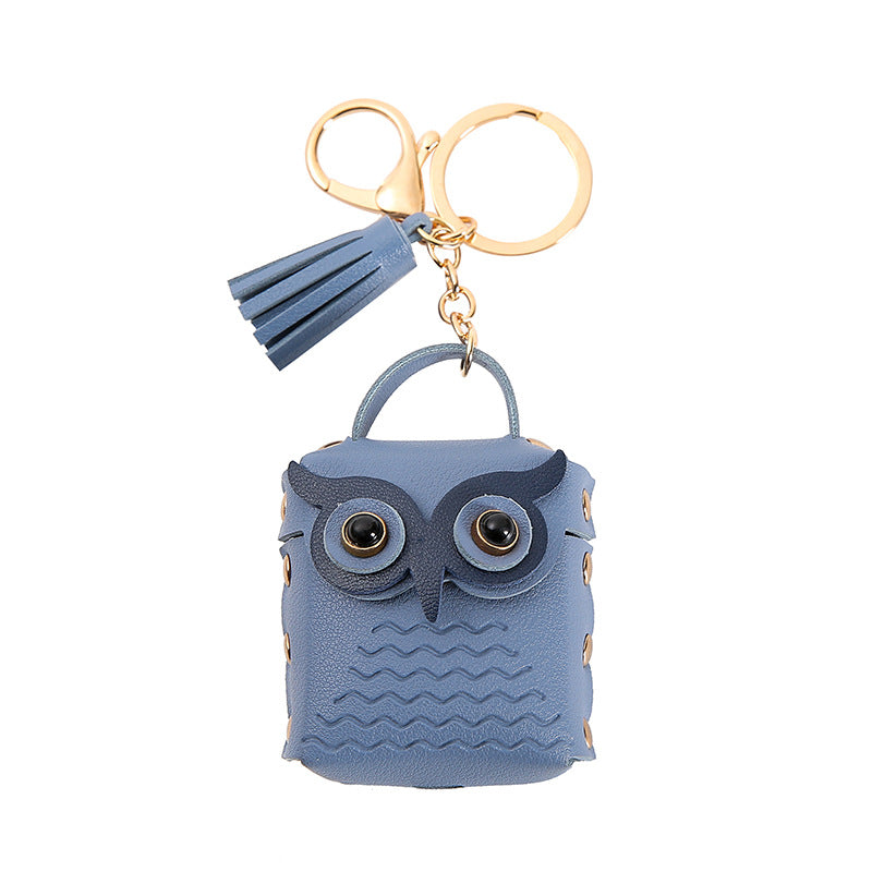 Wholesale Trendy Silver Owl Artificial Leather Earphone Pouch Keychain Bag Charm For Keys Gift Resale