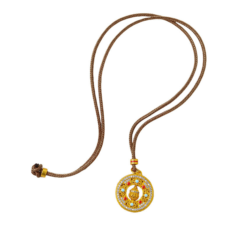 Wholesale  Oil Dropping Rotatable Gourd Eight Treasure Compasses Woolen Chain Necklace